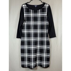 Chaps Knit Sheath Dress Stretchy Black White Plaid XL Work Businesses Corp Goth
